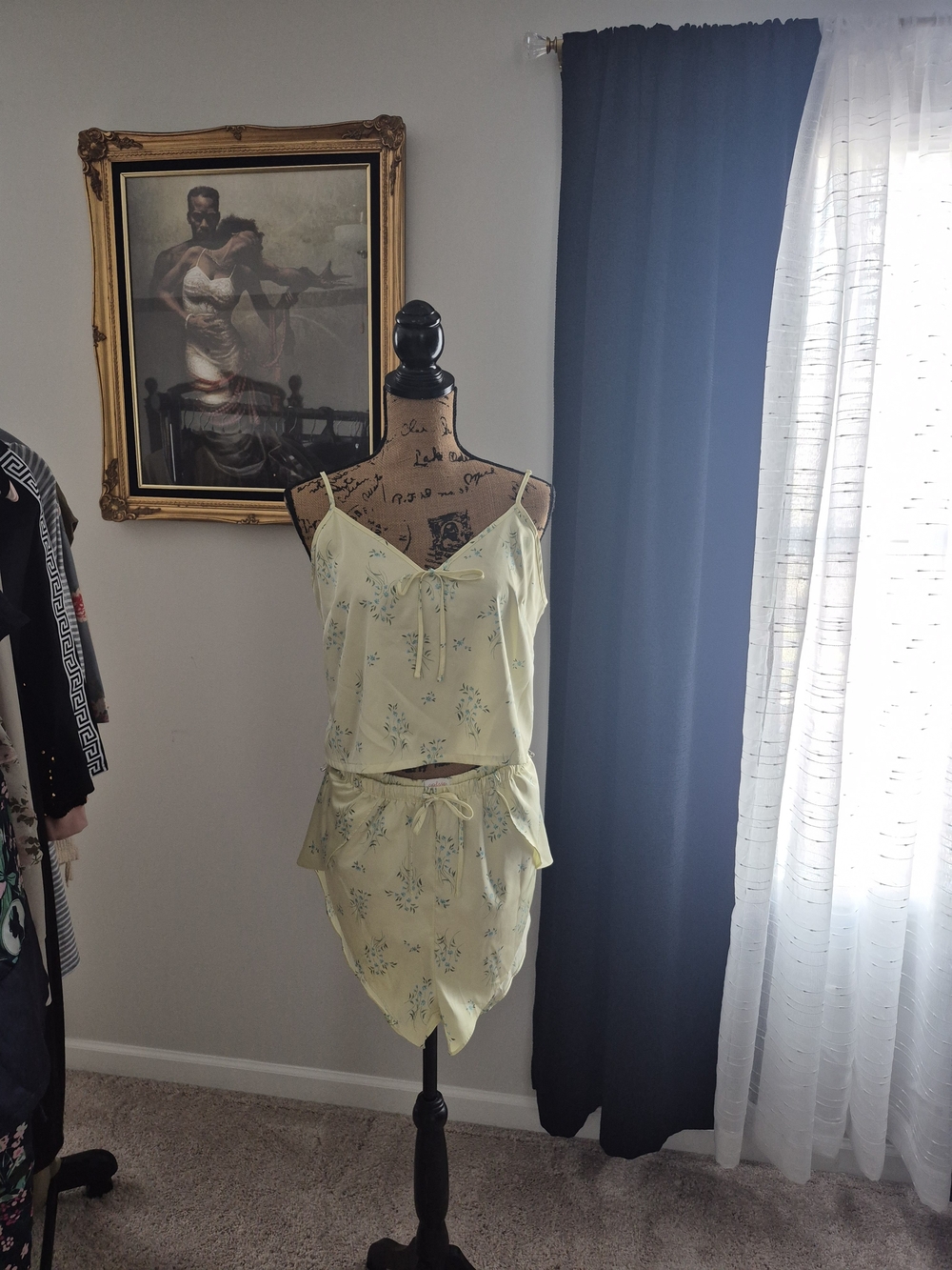 & Other Stories Pale Yellow Floral Satin Two-Piece Pajama Set